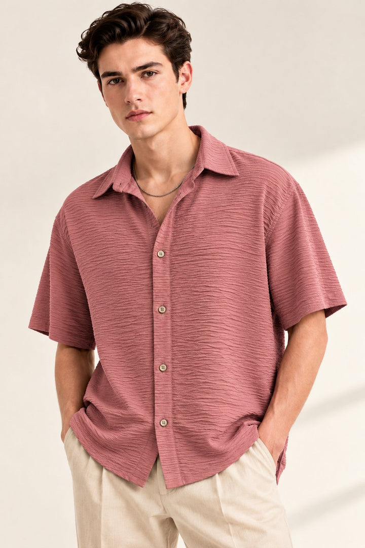 Pink Textured Half Sleeve Shirt