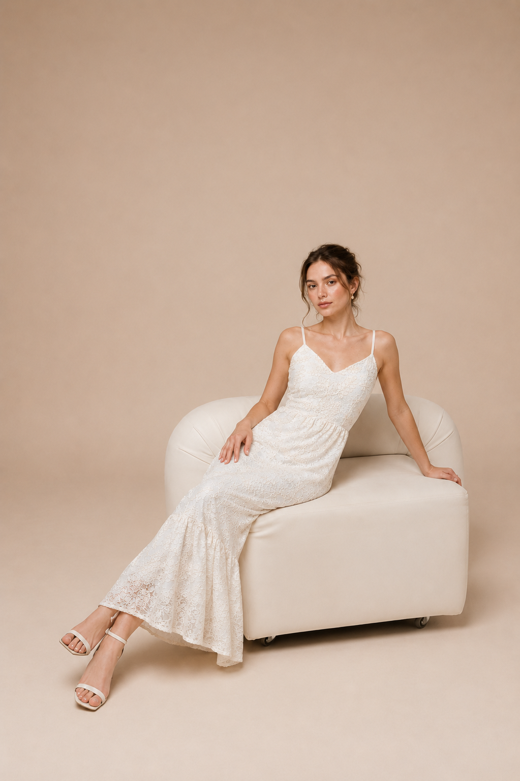 Ivory Sequin Lace Slip Dress