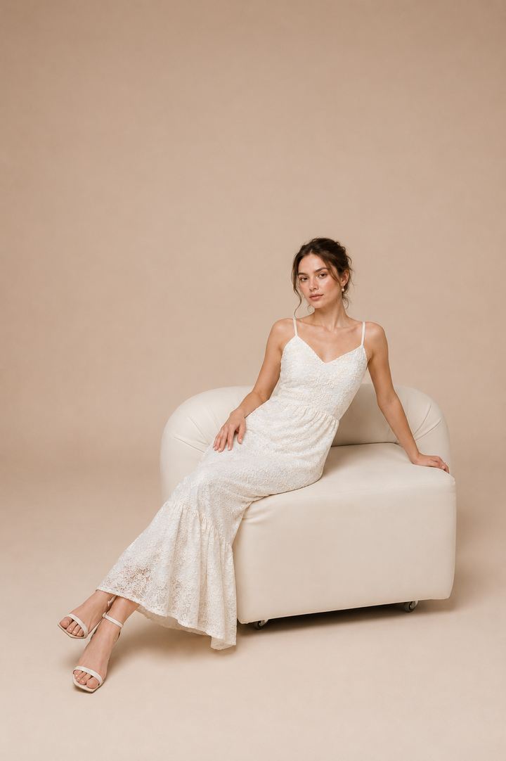 Ivory Sequin Lace Slip Dress