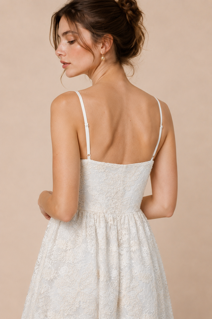 Ivory Sequin Lace Slip Dress