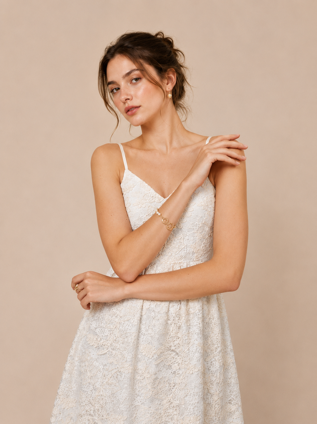 Ivory Sequin Lace Slip Dress