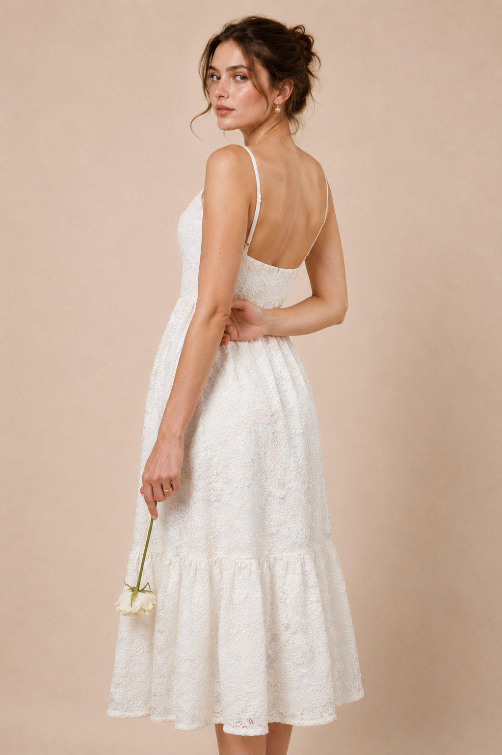 Ivory Sequin Lace Slip Dress