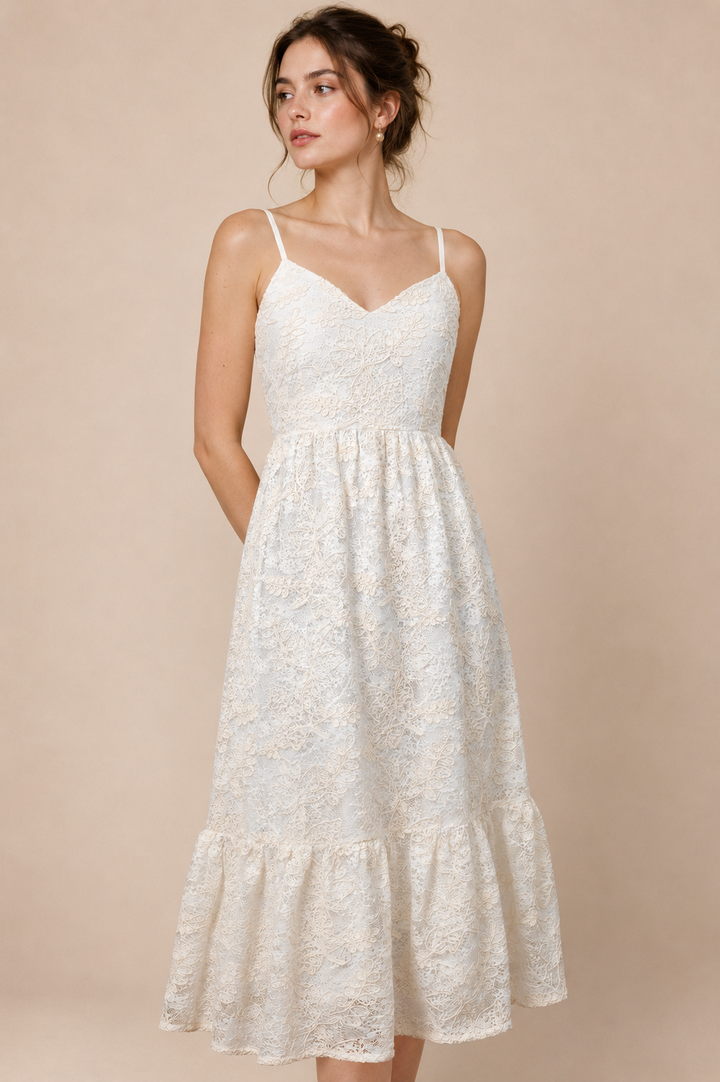 Ivory Sequin Lace Slip Dress