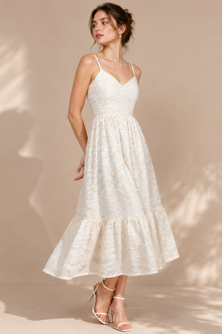 Ivory Sequin Lace Slip Dress