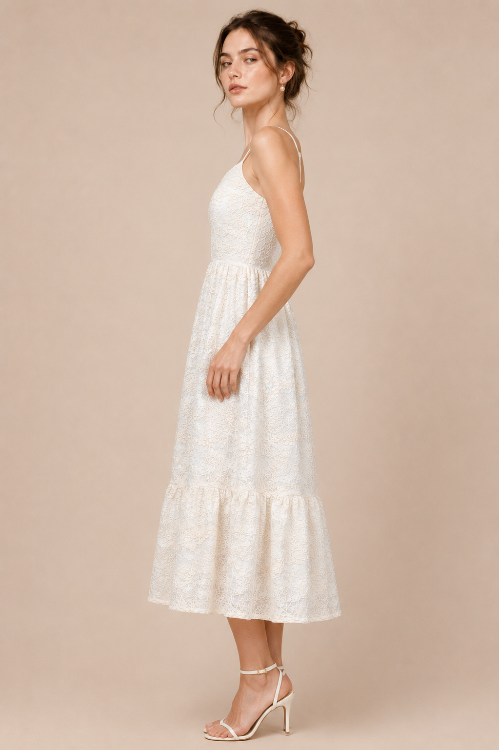 Ivory Sequin Lace Slip Dress