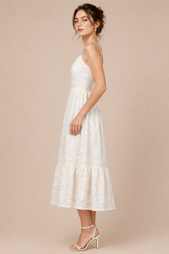 Ivory Sequin Lace Slip Dress