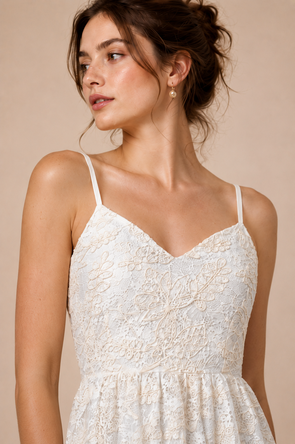 Ivory Sequin Lace Slip Dress