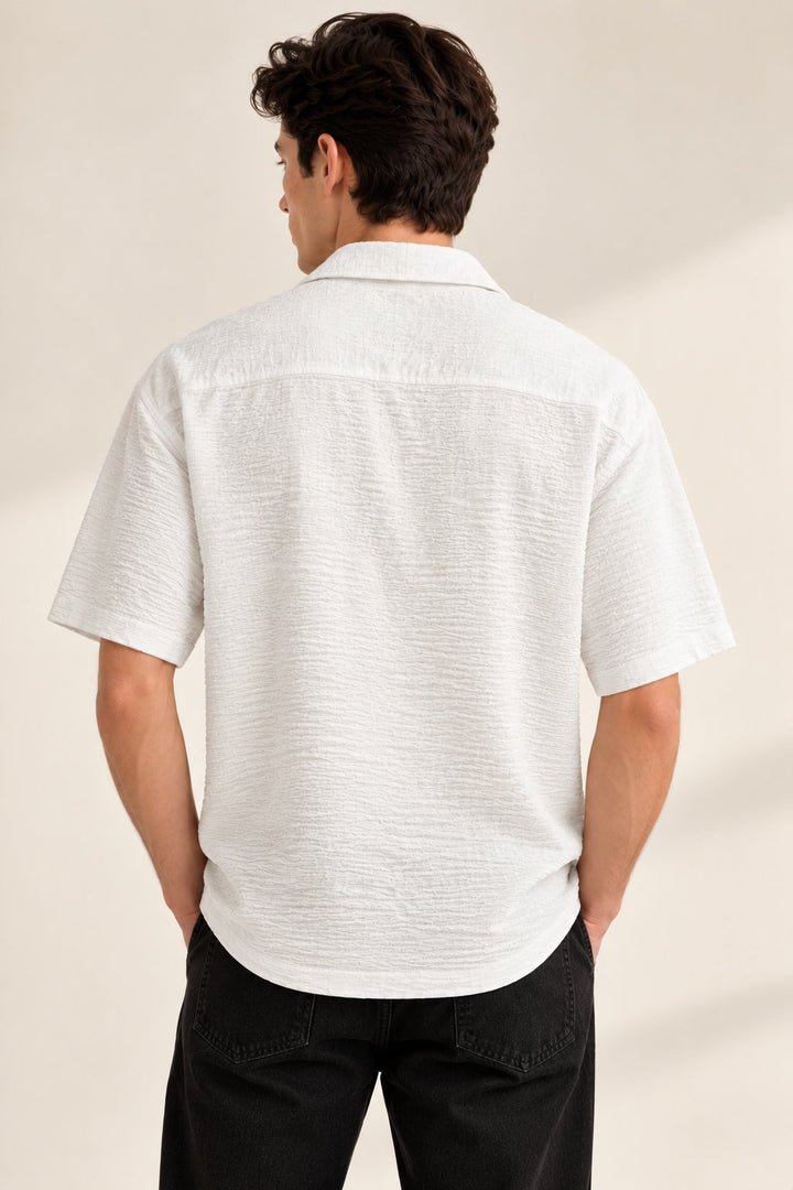 White Textured Half Sleeve Shirt