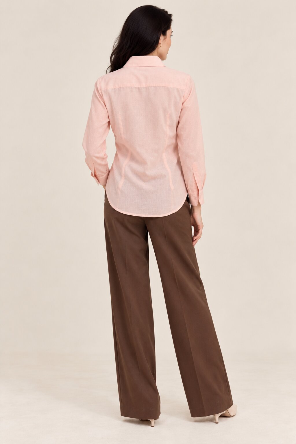 Peach Pink Shirt with Blue Contrast Cuffs
