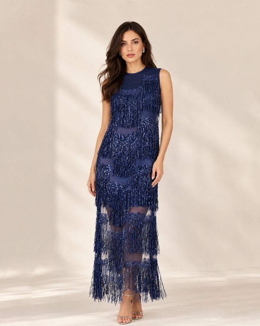 Beaded Fringe Maxi Dress