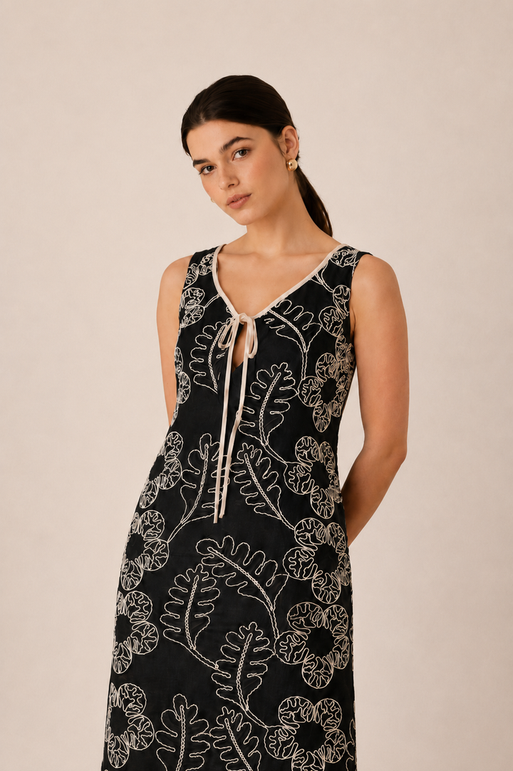 Monochrome Floral Midi Dress