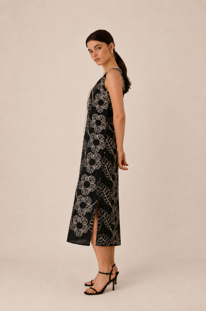 Monochrome Floral Midi Dress
