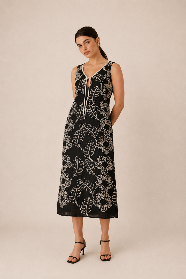 Monochrome Floral Midi Dress