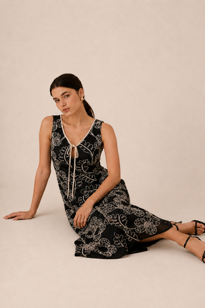 Monochrome Floral Midi Dress