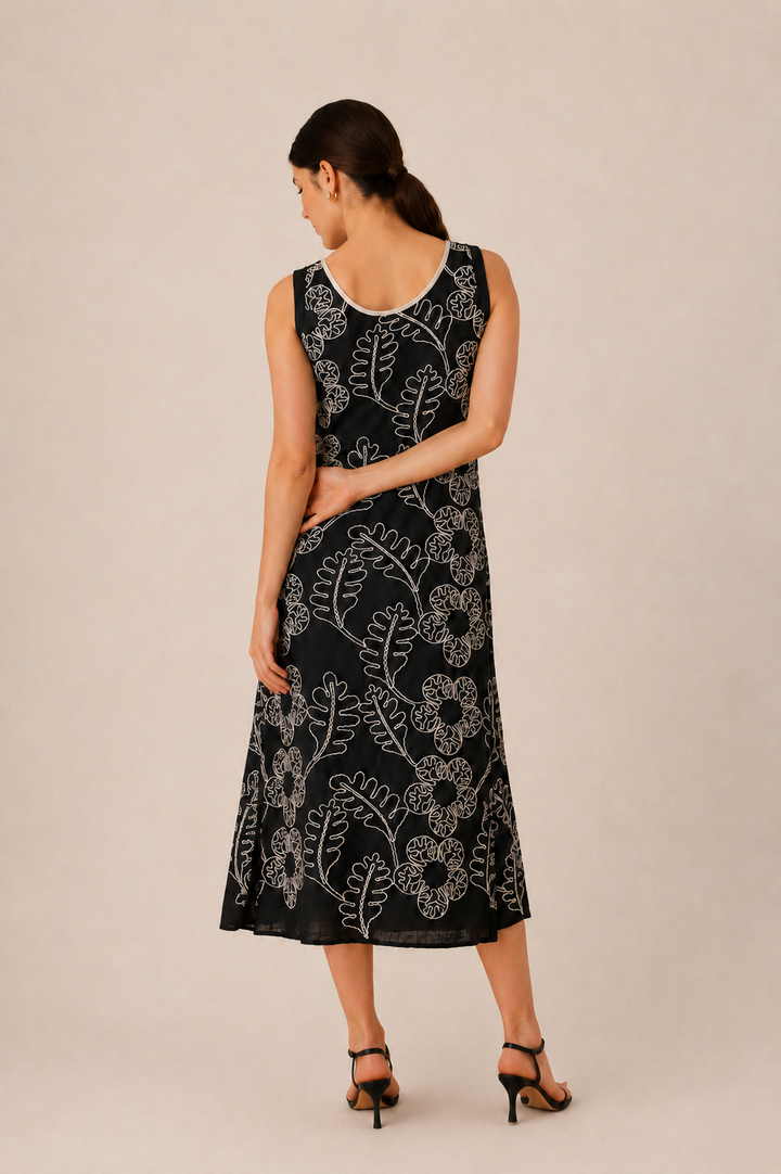 Monochrome Floral Midi Dress