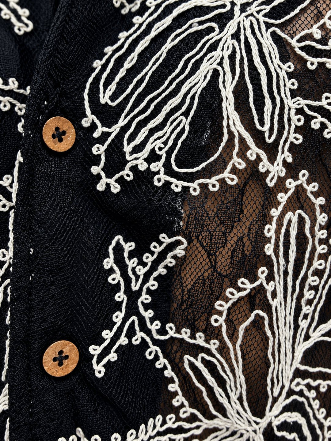 Black Floral Embroidered Sheer Shirt