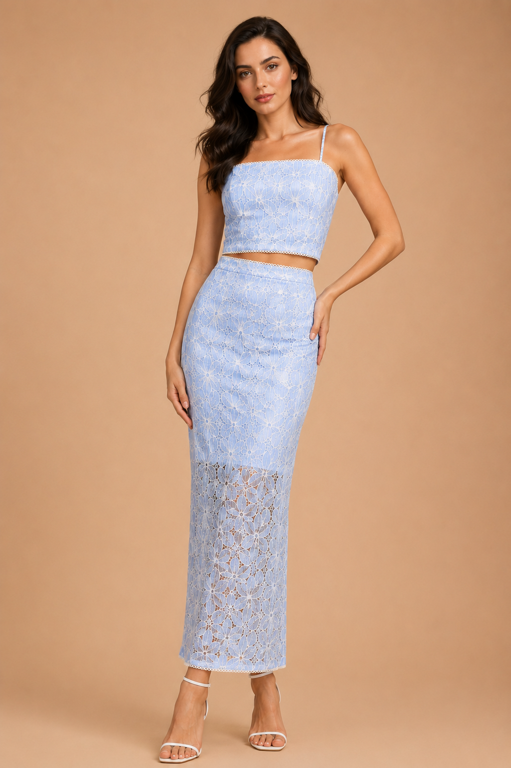 Blue Striped Floral Embroidered Co-Ord Set