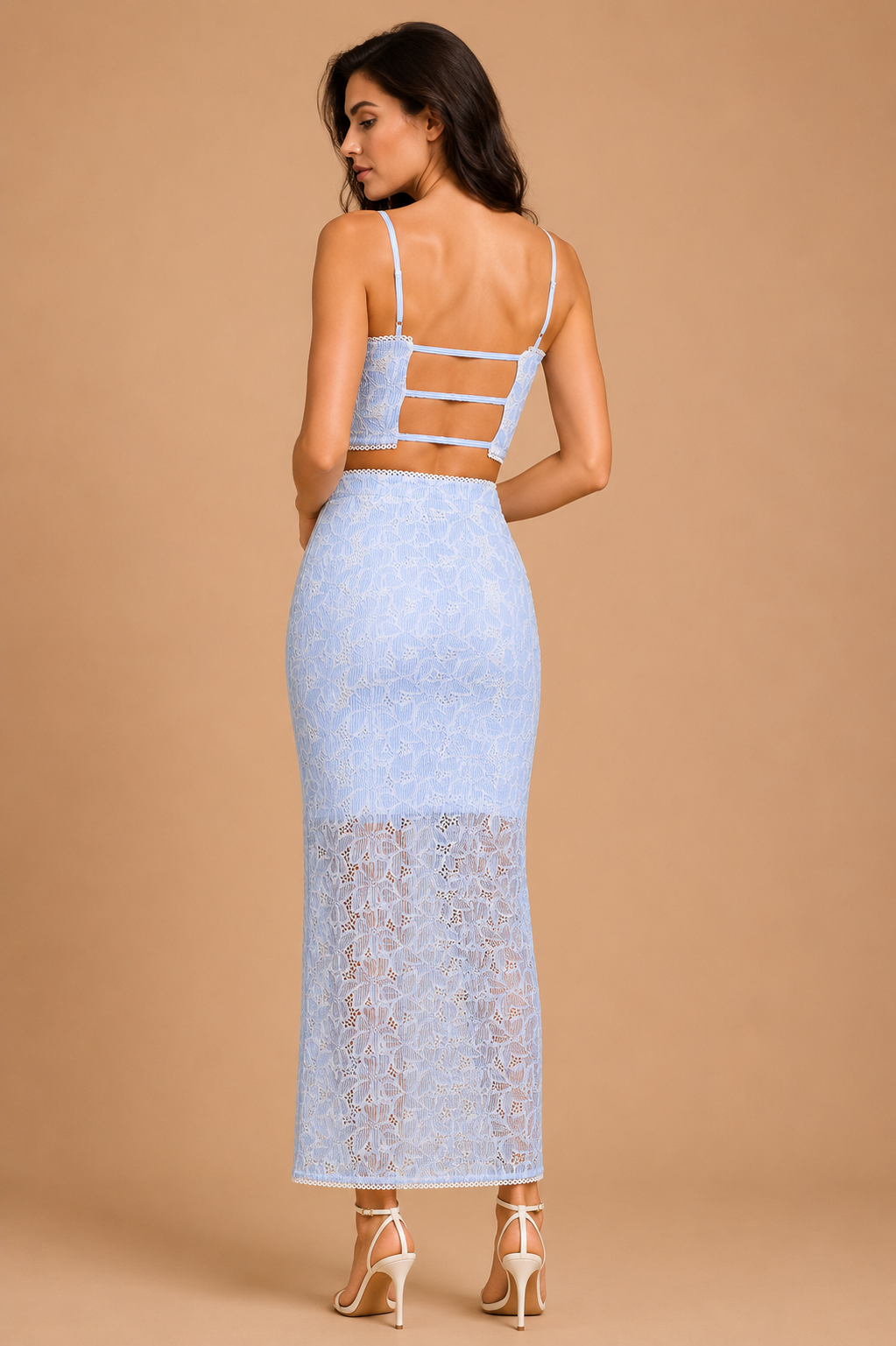 Blue Striped Floral Embroidered Co-Ord Set