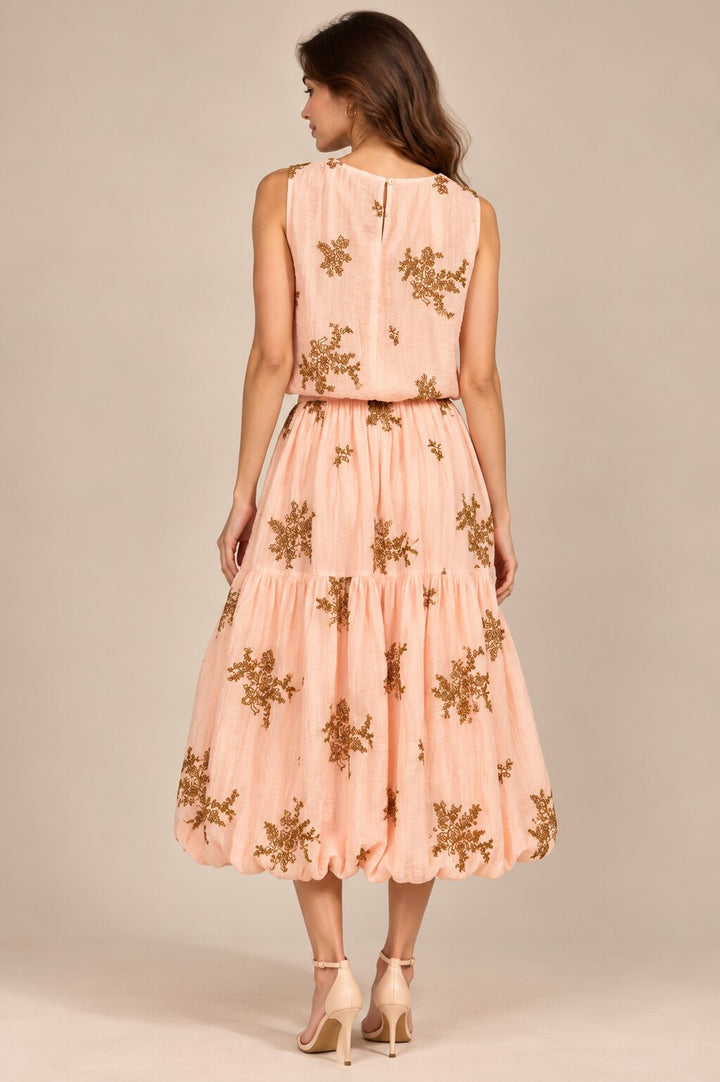 Blush Peach Embroidered Balloon-Hem Coord Set
