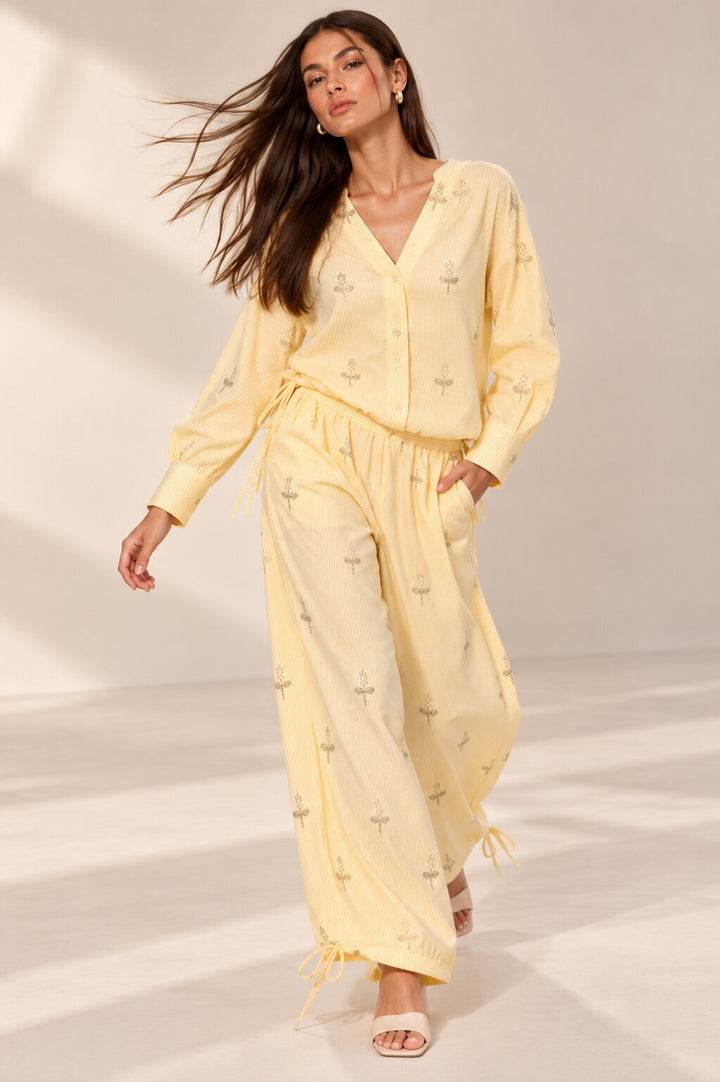 Yellow Striped Embellished Co-ord Set
