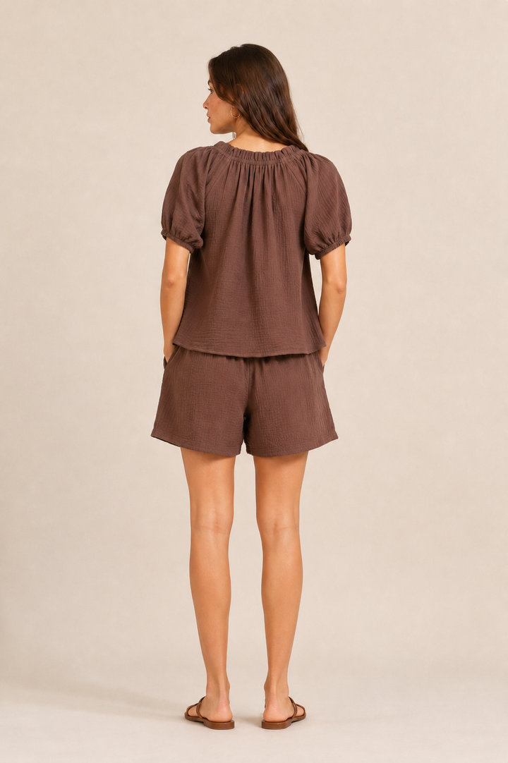 Mocha Muse Cotton Top &amp; Shorts Co-Ord Set