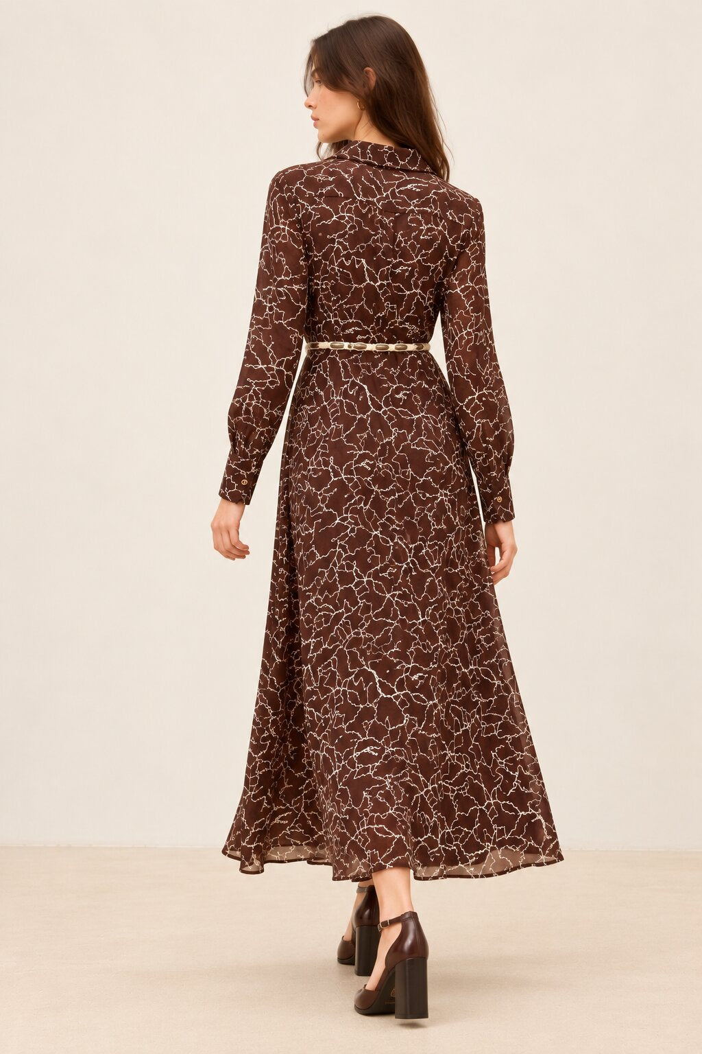 Chocolate Brown Embroidered Shirt Dress with Braided Belt