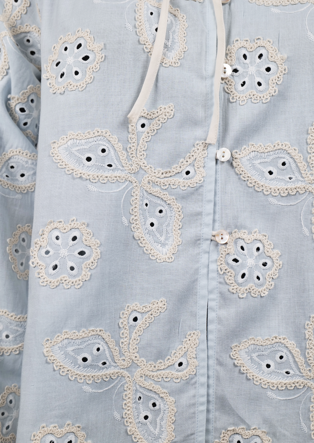 Butterfly Embroidered Tie-Neck Top
