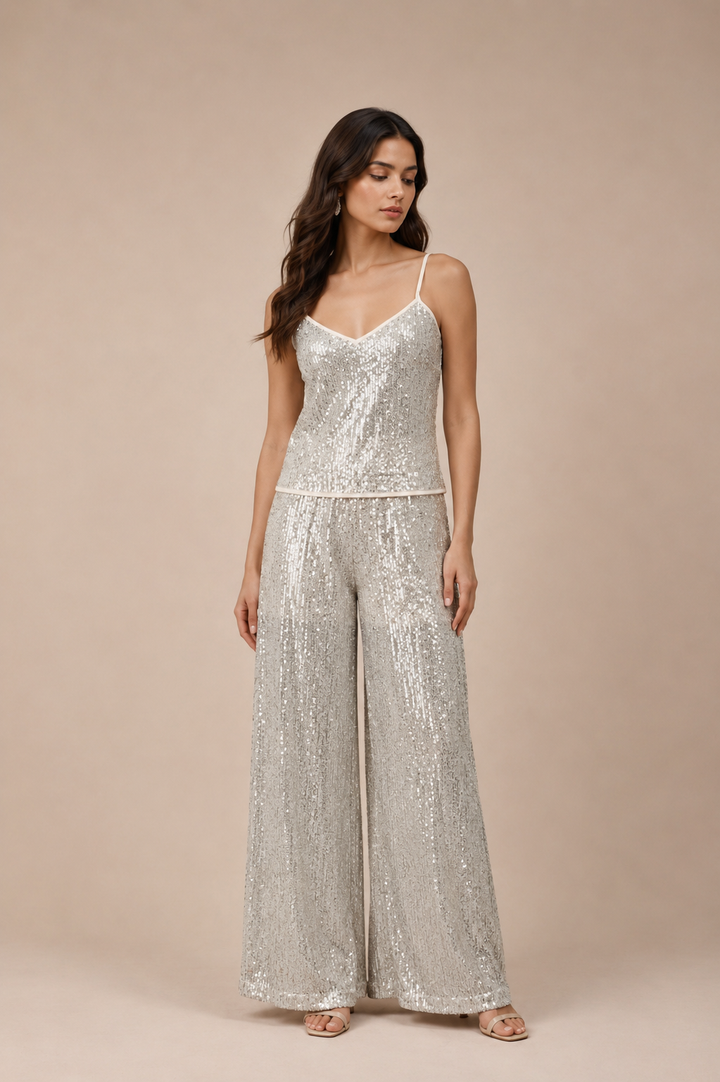 Champagne Sequin Cami &amp; Wide-Leg Co-Ord Set