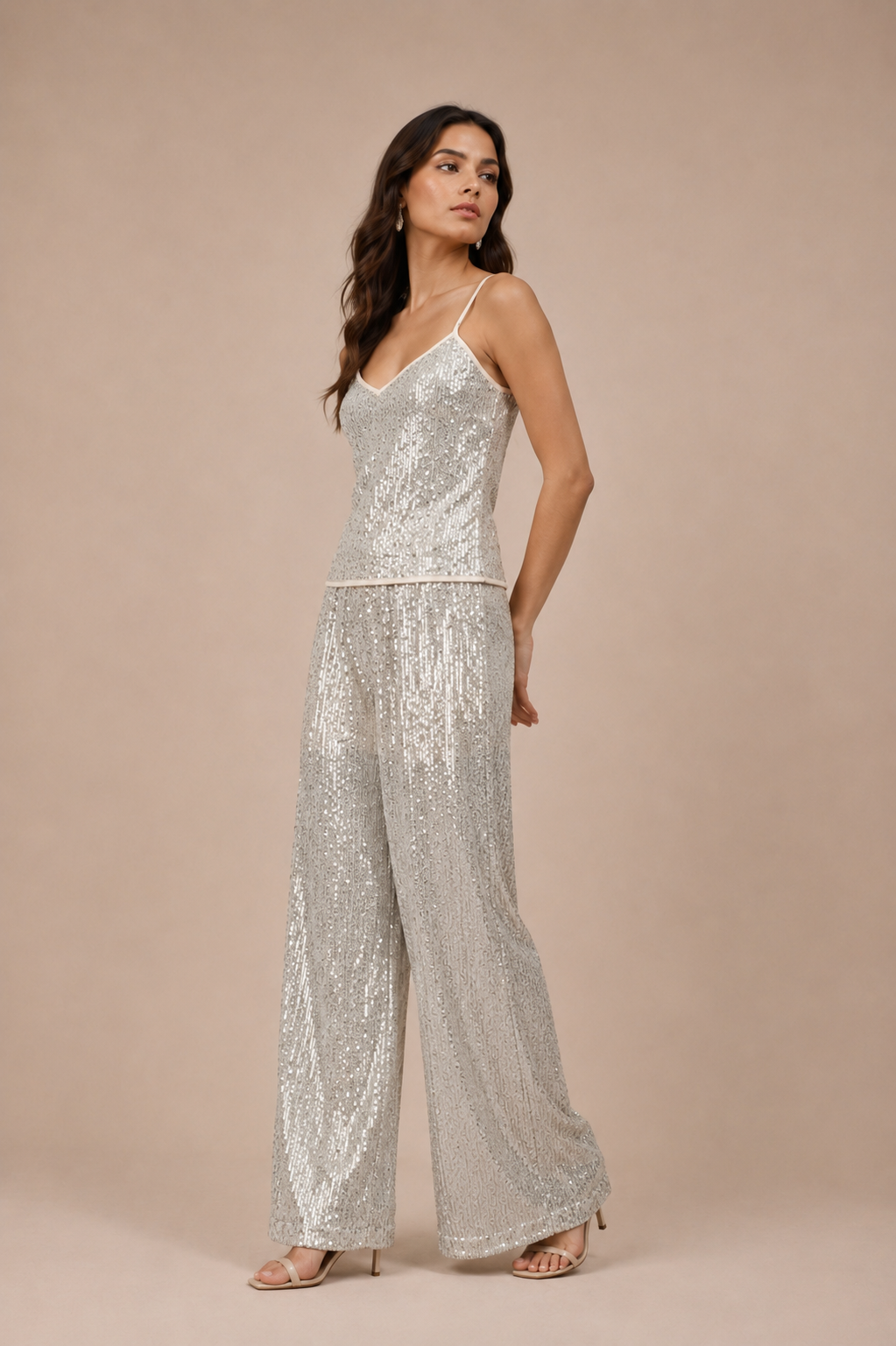 Champagne Sequin Cami &amp; Wide-Leg Co-Ord Set