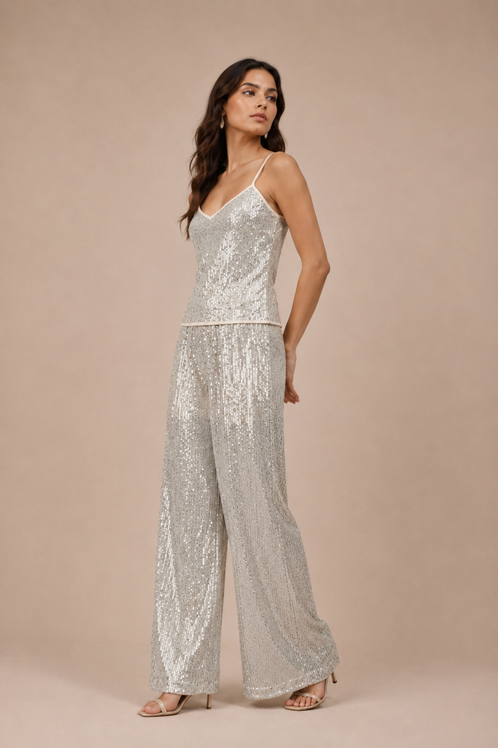 Champagne Sequin Cami &amp; Wide-Leg Co-Ord Set