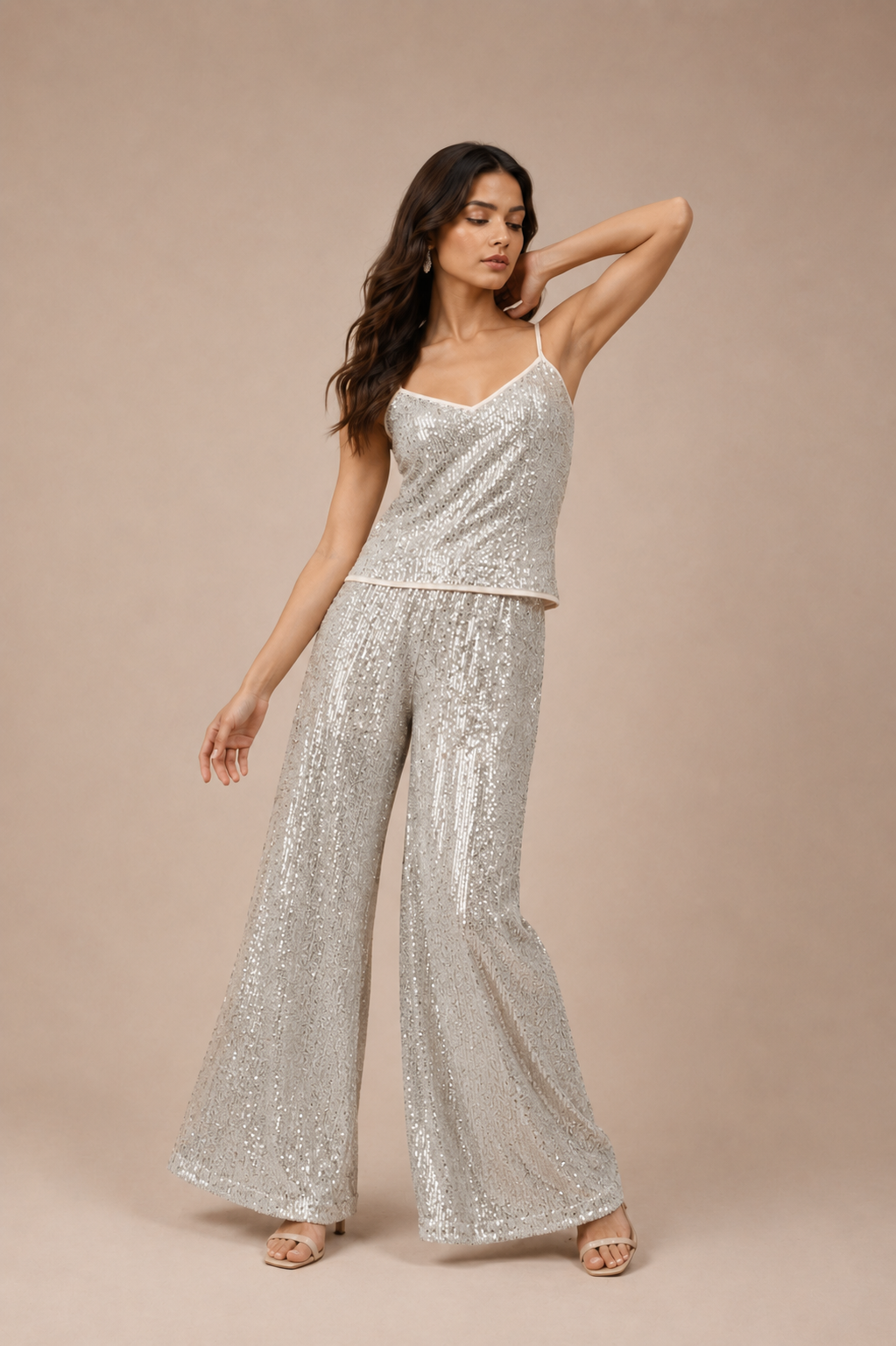 Champagne Sequin Cami &amp; Wide-Leg Co-Ord Set