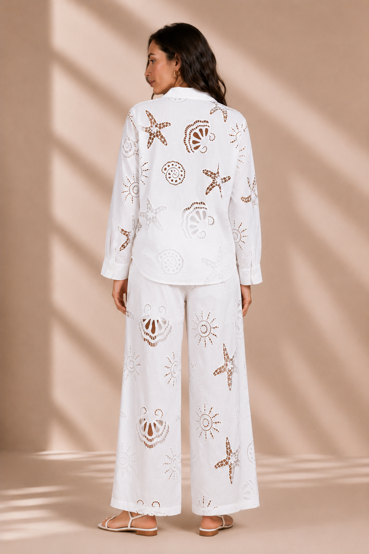 Coastal Motif Cutwork Cotton Co-Ord Set
