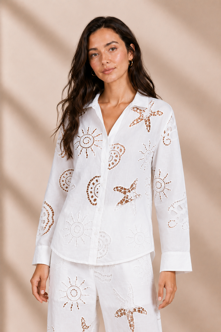 Coastal Motif Cutwork Cotton Co-Ord Set