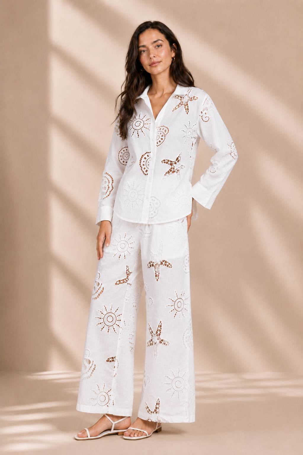 Coastal Motif Cutwork Cotton Co-Ord Set