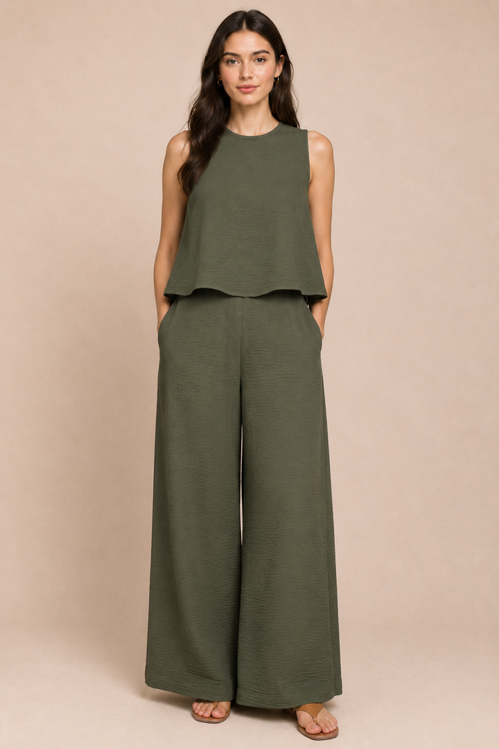 Textured Tank Top &amp; Wide Leg Pant Co-Ord Set