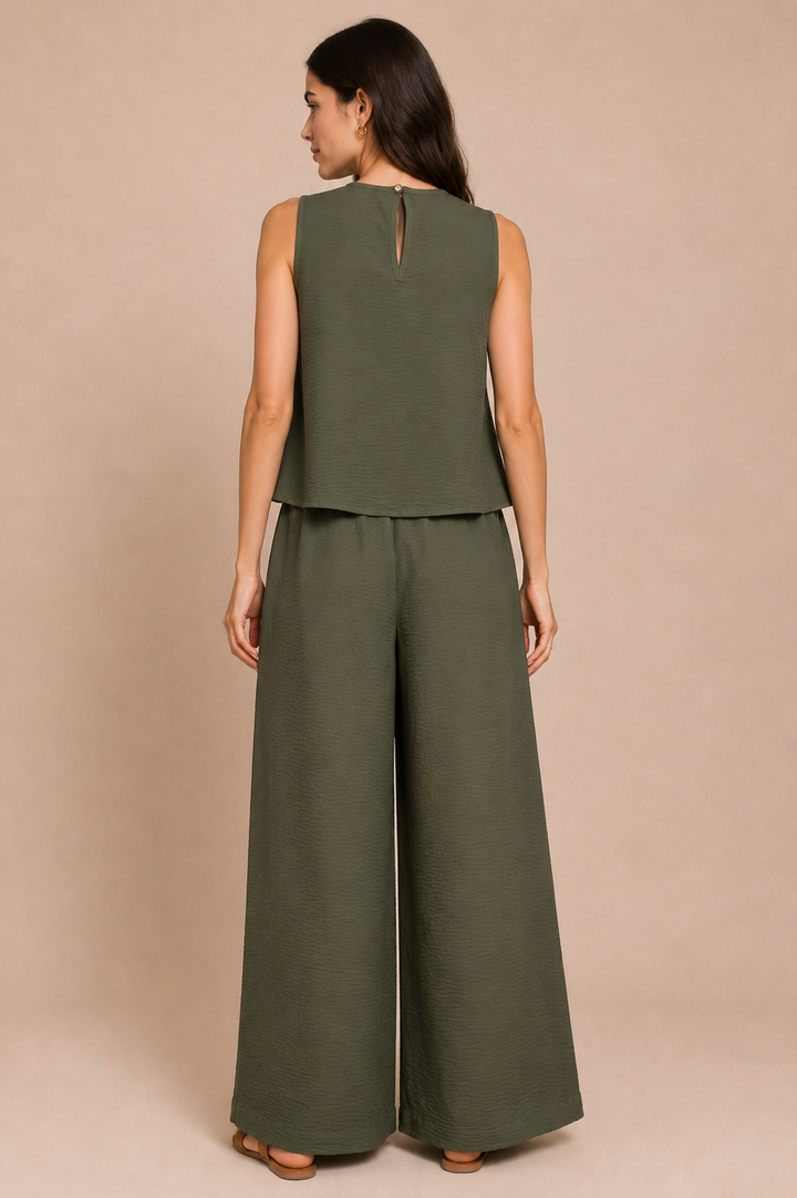 Textured Tank Top &amp; Wide Leg Pant Co-Ord Set