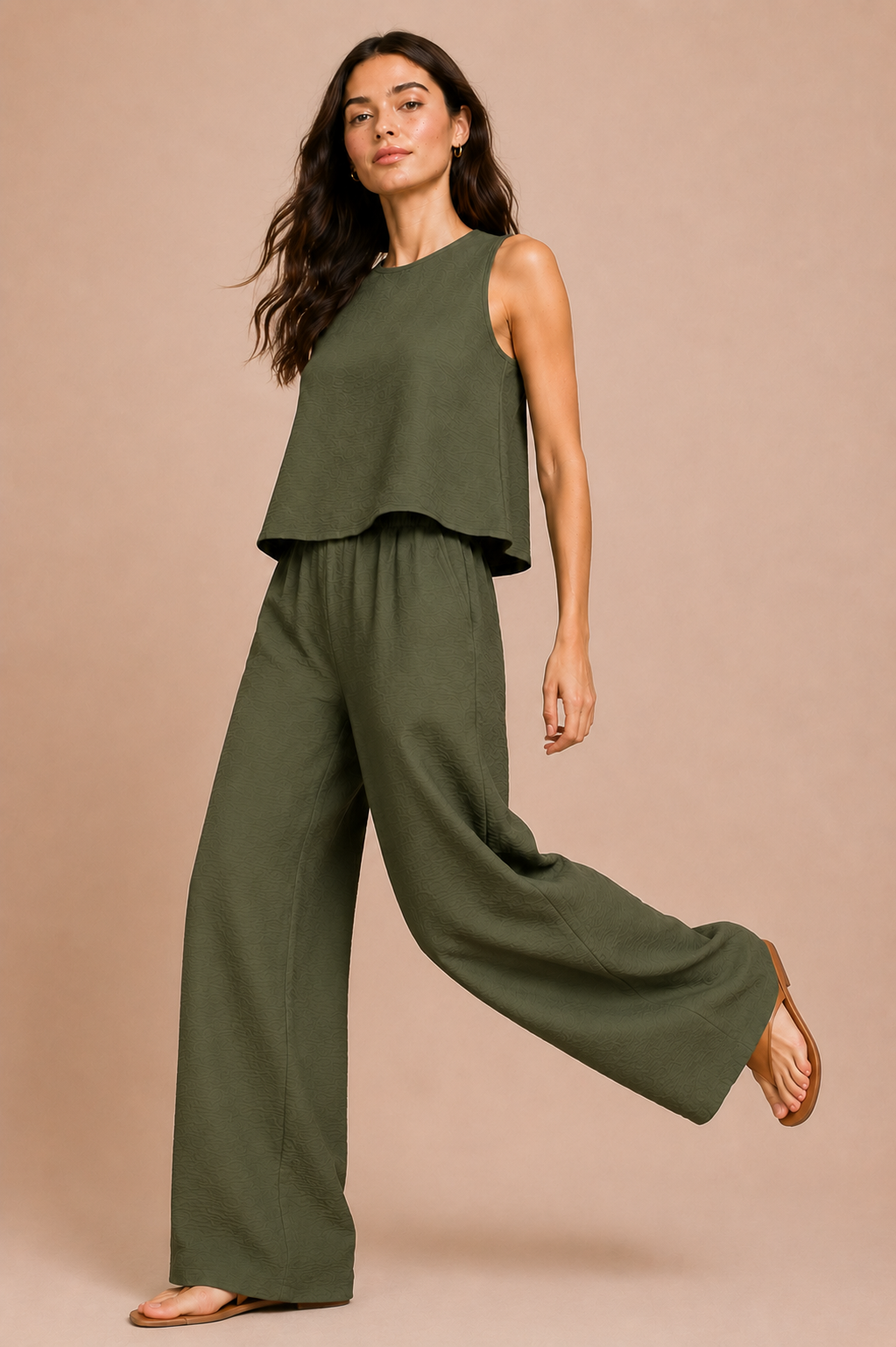 Textured Tank Top &amp; Wide Leg Pant Co-Ord Set