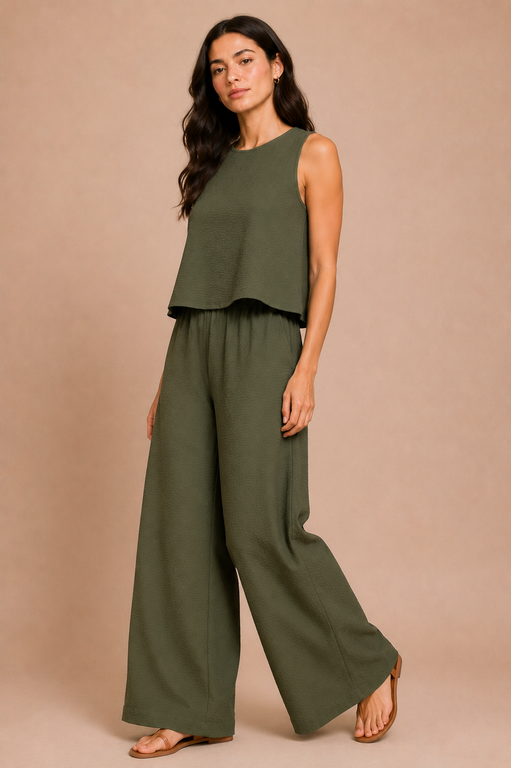 Textured Tank Top &amp; Wide Leg Pant Co-Ord Set