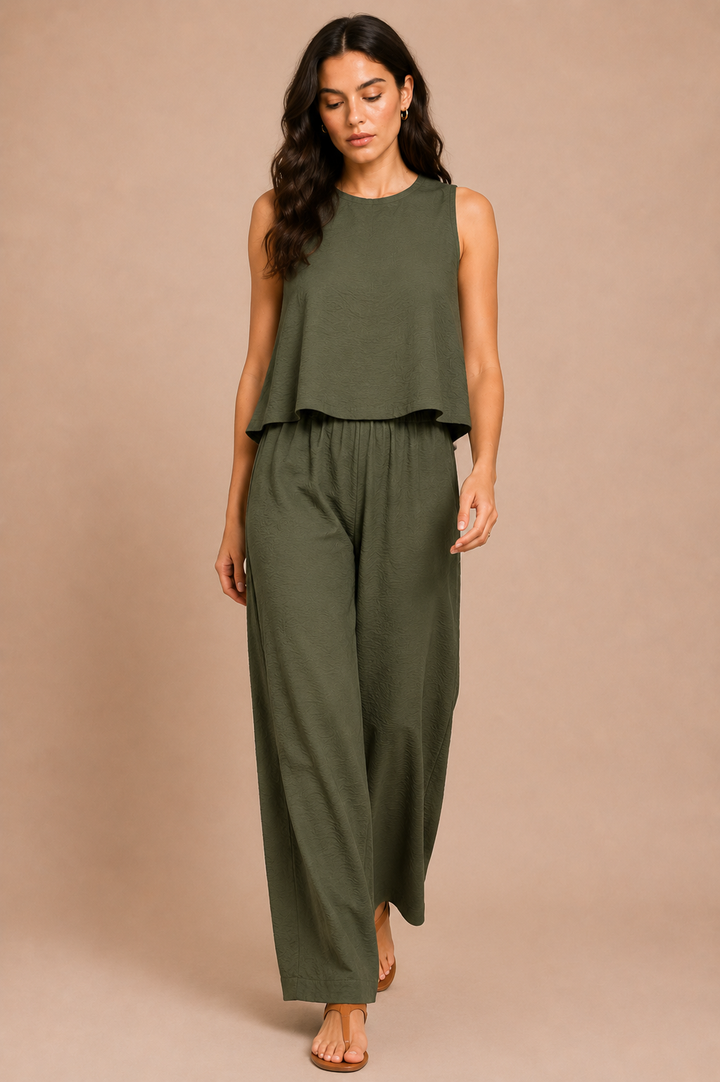 Textured Tank Top &amp; Wide Leg Pant Co-Ord Set