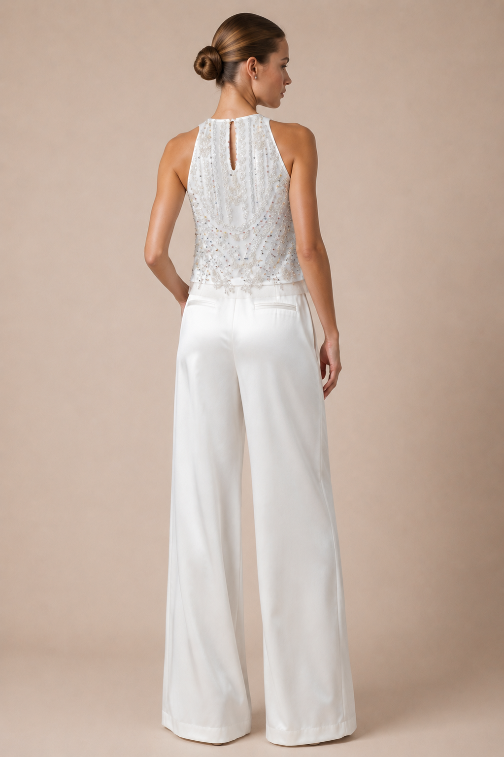 Pearl &amp; Sequin Embellished Halter Tank Top