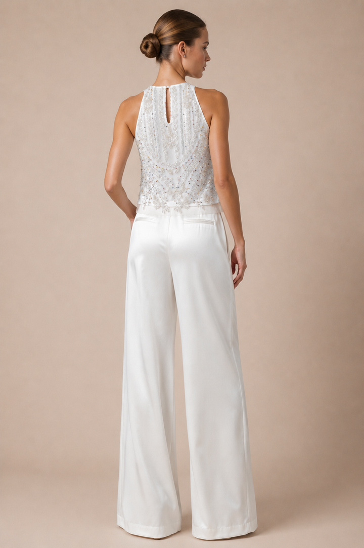 Pearl &amp; Sequin Embellished Halter Tank Top
