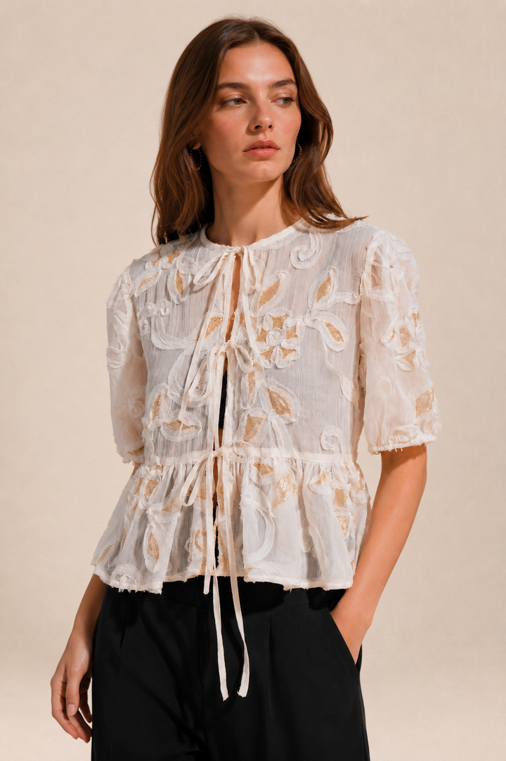 Petal Whisper Front-Tie Top
