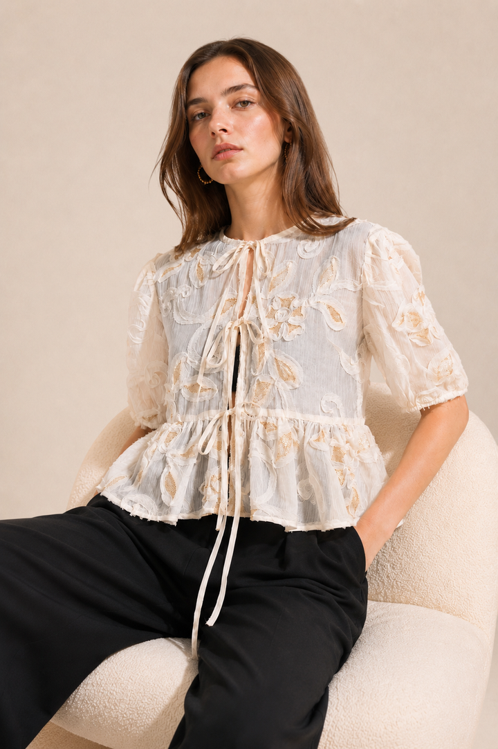 Petal Whisper Front-Tie Top