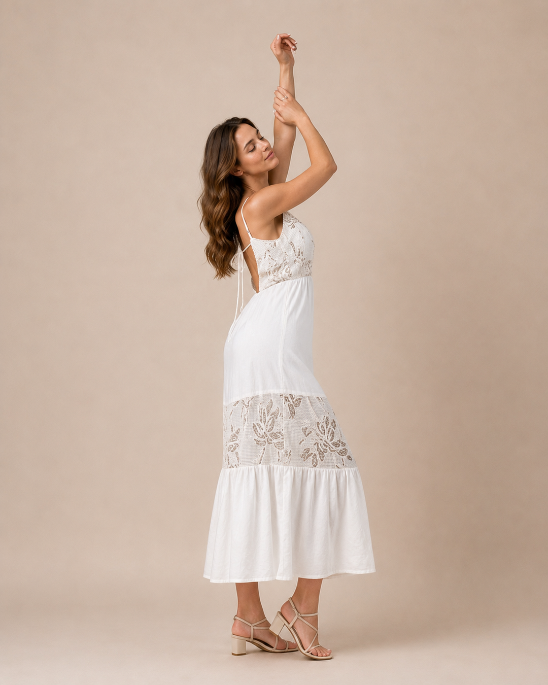 Lace Panel Tiered Midi Dress