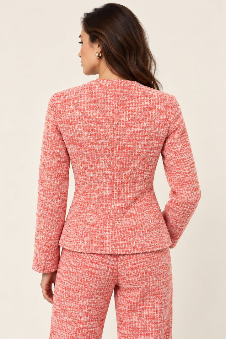 Orange Textured Jacket and Wide-Leg Trouser Co-Ord Set