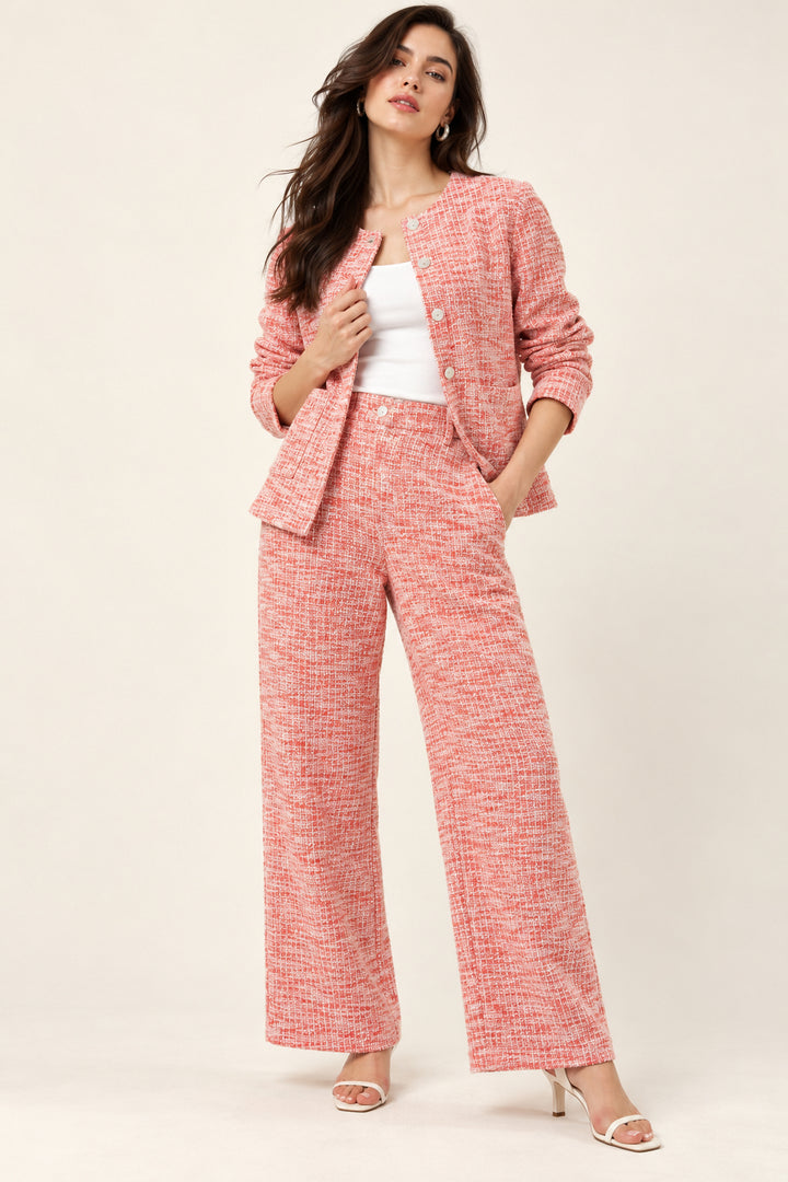 Orange Textured Jacket and Wide-Leg Trouser Co-Ord Set