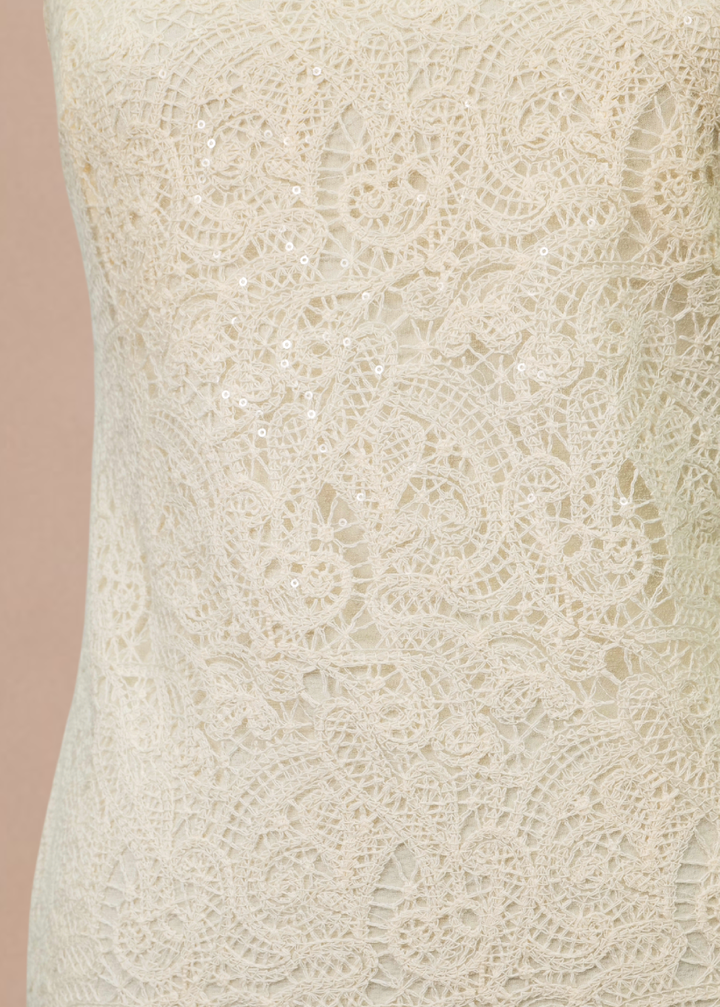 Cord Embroidered Lace Midi Dress