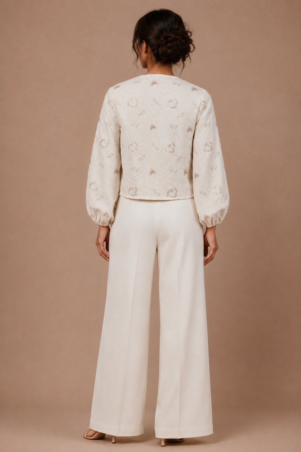 Embroidered Tie-Front Top with Bishop Sleeves