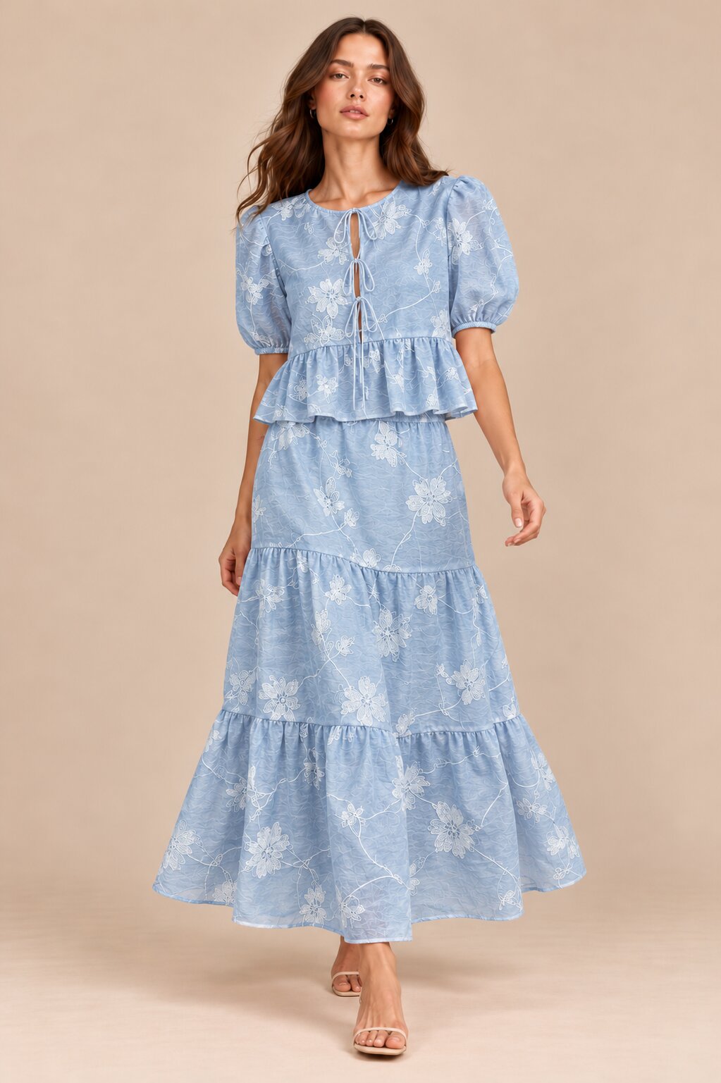 Blue Floral Embroidered Co-ord Set