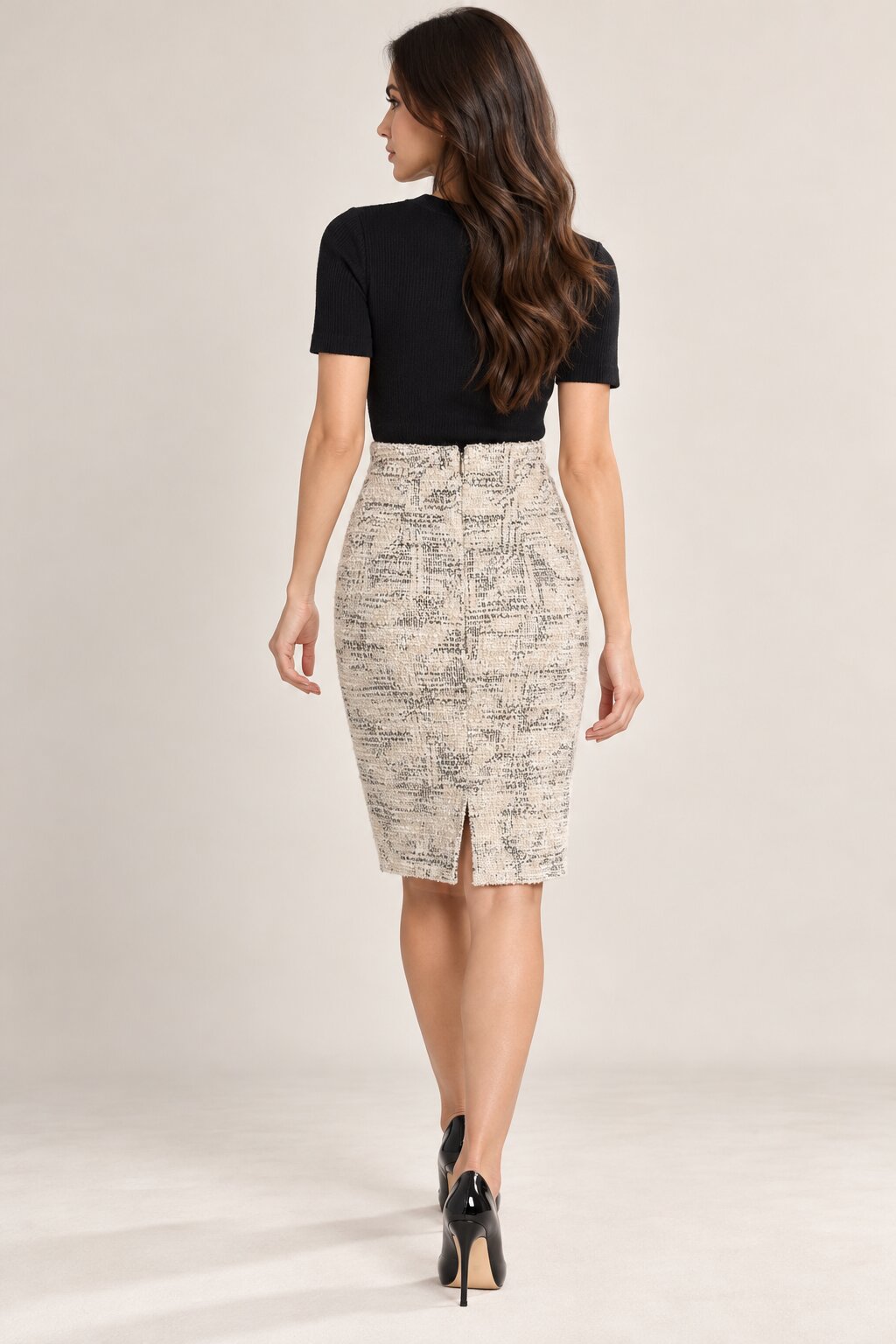 Ivory High-Waisted Pencil Skirt